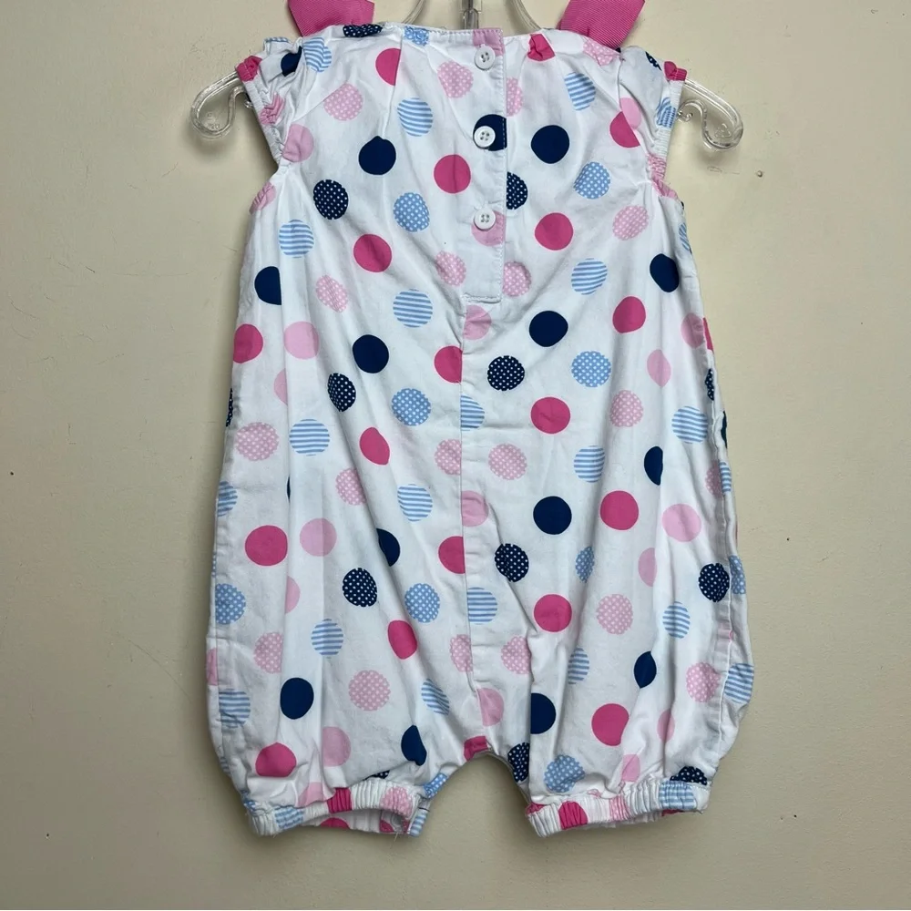 Disney‎ Baby Minnie Mouse  Polka Dot Romper Size 9-12M Pink Bows White Blue